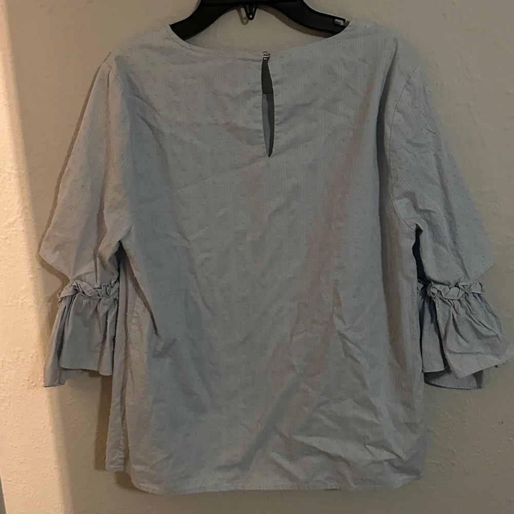 CeCe Light Blue Ruffle-Sleeve Textured Blouse - Picture 6 of 6